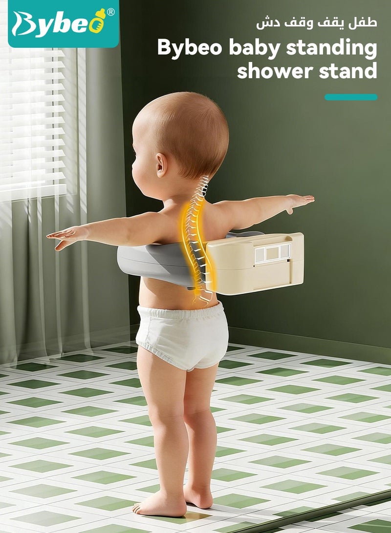 Bybeo Baby Shower Stand, Baby Bath Stand, Wall Mount Foldable Bath Support with Adjustable Height and Vacuum Suction, Bath Shower Helper with Shower Cap + Shampoo Brush + Shower Cup, for Baby, Toddlers 6 Months+ - Image 2